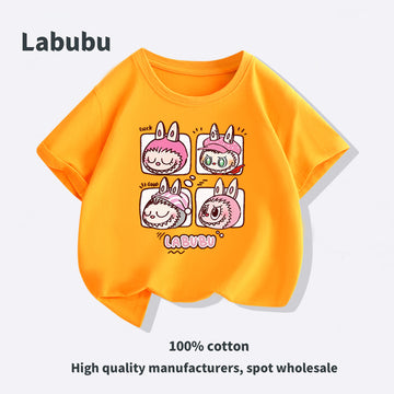 Labubu Cartoon Graphic Tee – Cute T-Shirt with labubu Expressions Print, 100% Cotton, Unisex Casual Wear