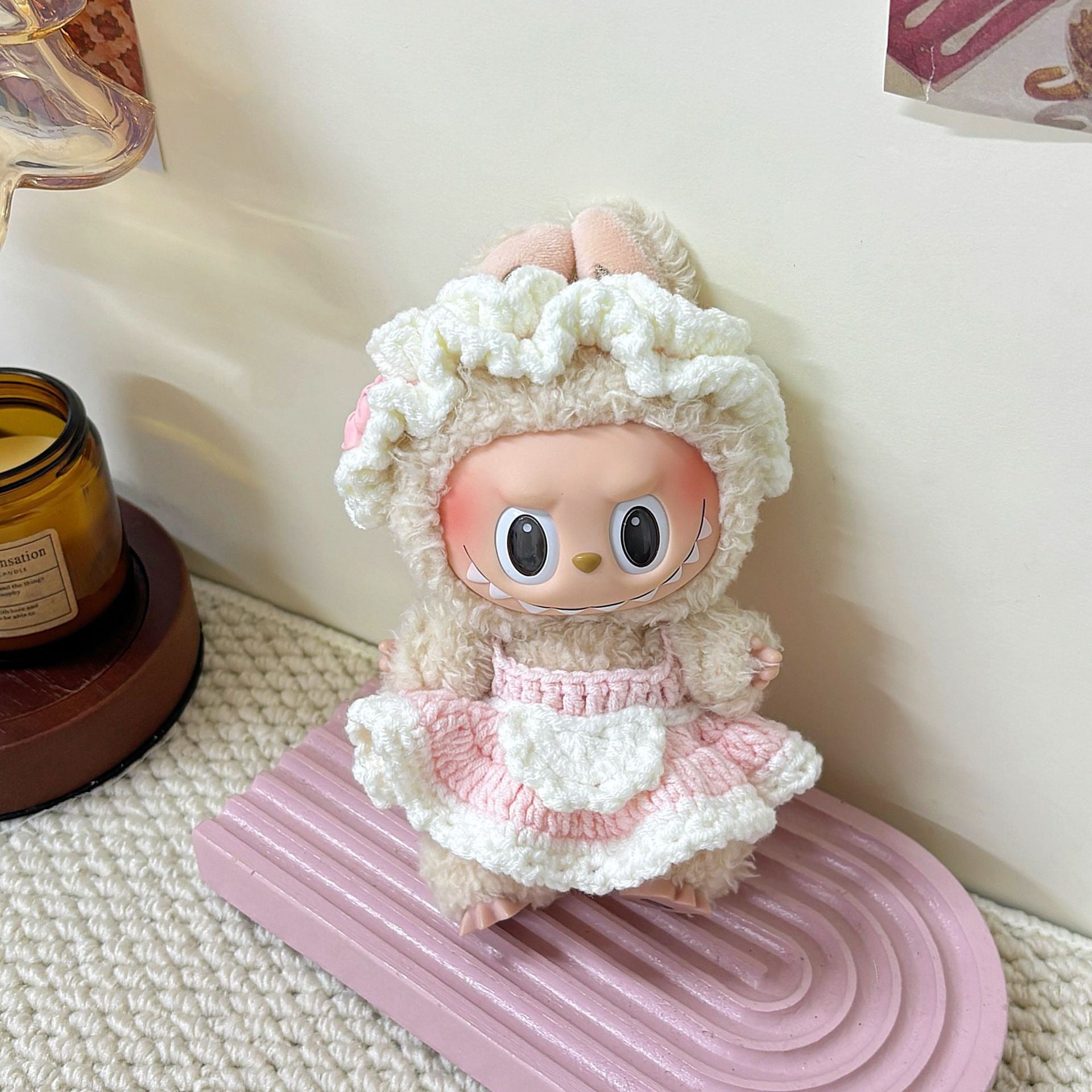Cute Labubu Sheep Lamb Costume Handmade Crochet Clothes/ Maid Servant Outfit