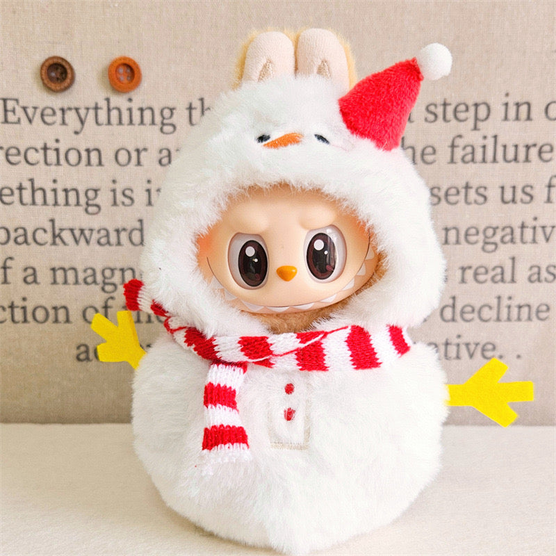 Labubu Christmas Outfit Set – Snowman & Santa Cloak with Scarf | Winter Plush Clothes