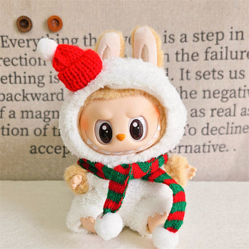 Labubu Christmas Outfit Set – Snowman & Santa Cloak with Scarf | Winter Plush Clothes