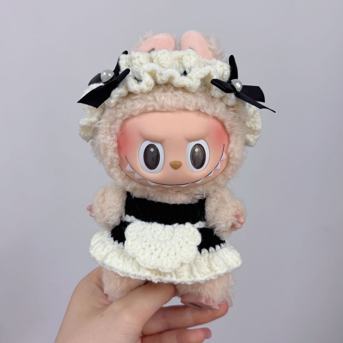 Cute Labubu Sheep Lamb Costume Handmade Crochet Clothes/ Maid Servant Outfit