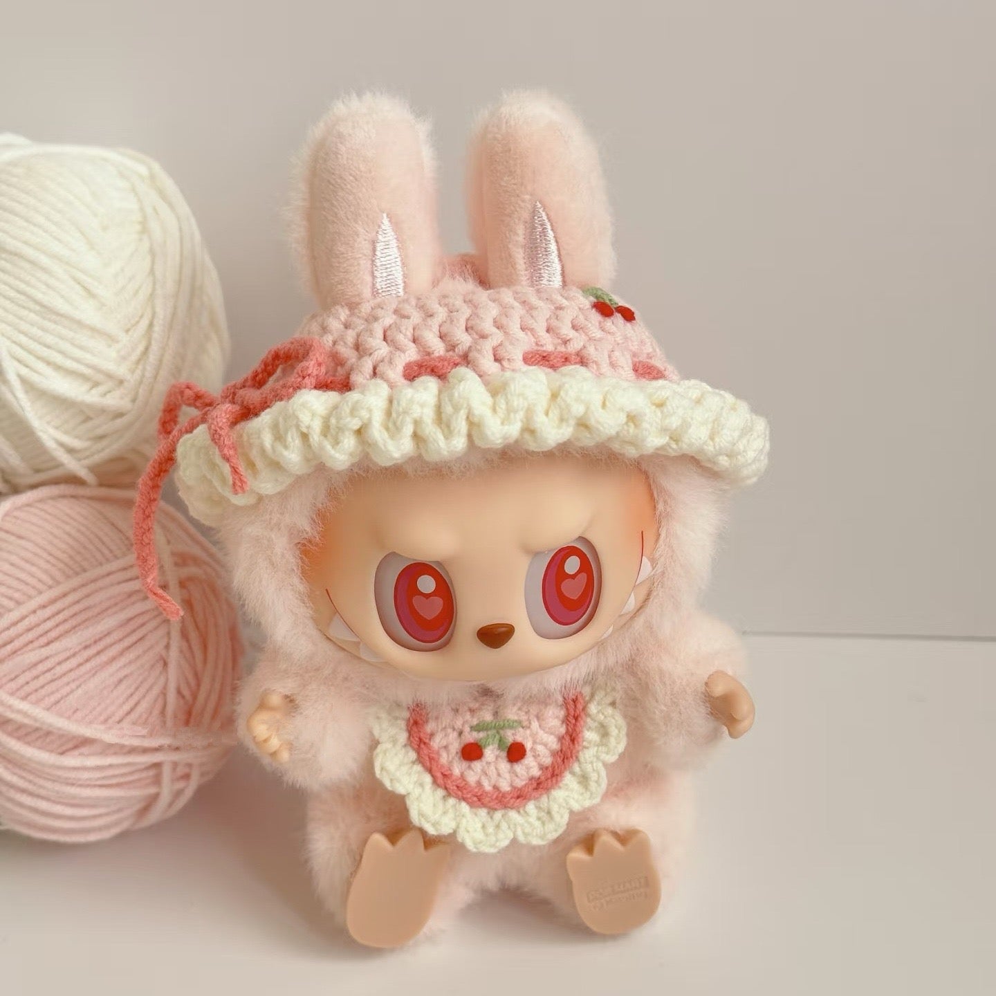 Labubu Crochet Baby Set - Handmade Bonnet Bib Kawaii Infant Costume Accessories